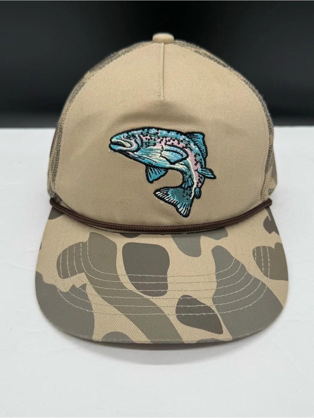 Burlebo Retro Camo Trout Hat Cap Trucker Mesh Rope Snapback Baseball Fishing